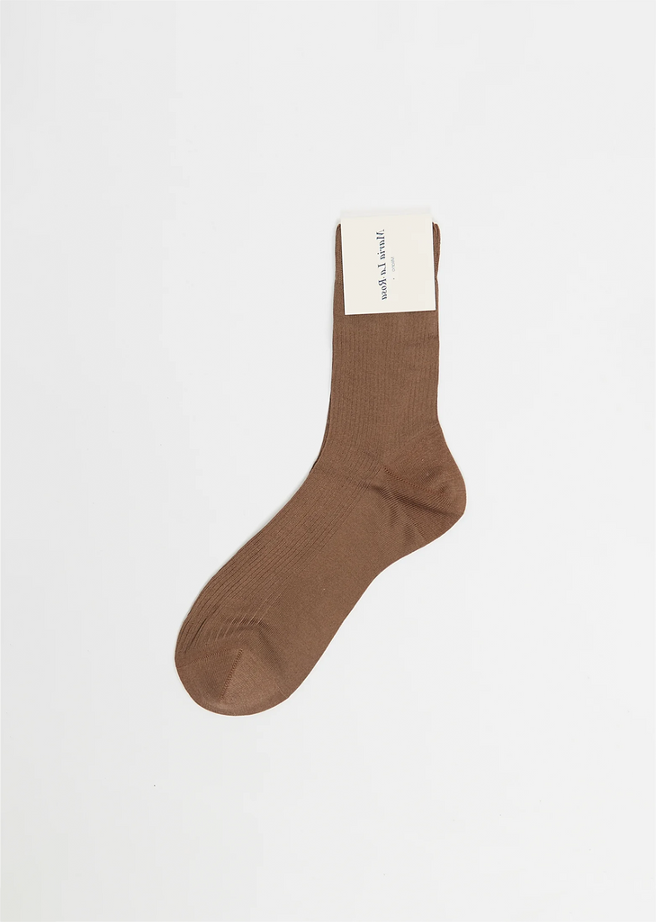 One Ribbed Socks — Brown