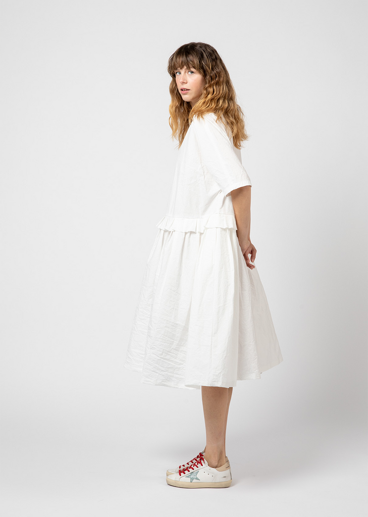 Cotton Pleated Trim Dress