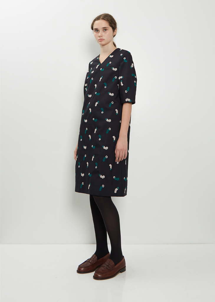Petal Feather V-Neck Wool Silk Dress