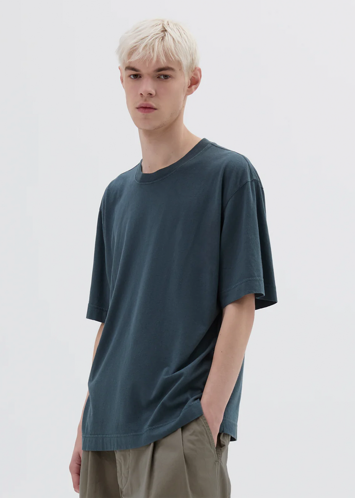 Organic Cotton Linen Simple T-Shirt — Mineral Blue