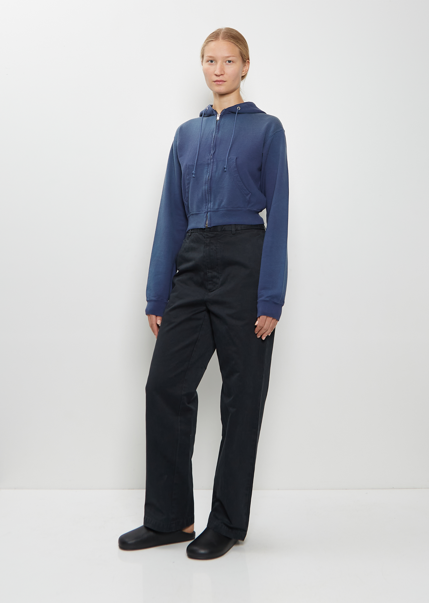 Dyed Pima Cotton Zip Sweatshirt — Light Navy – La Garçonne Dyed Pima Cotton Zip Sweatshirt — Light Navy – La Garçonne