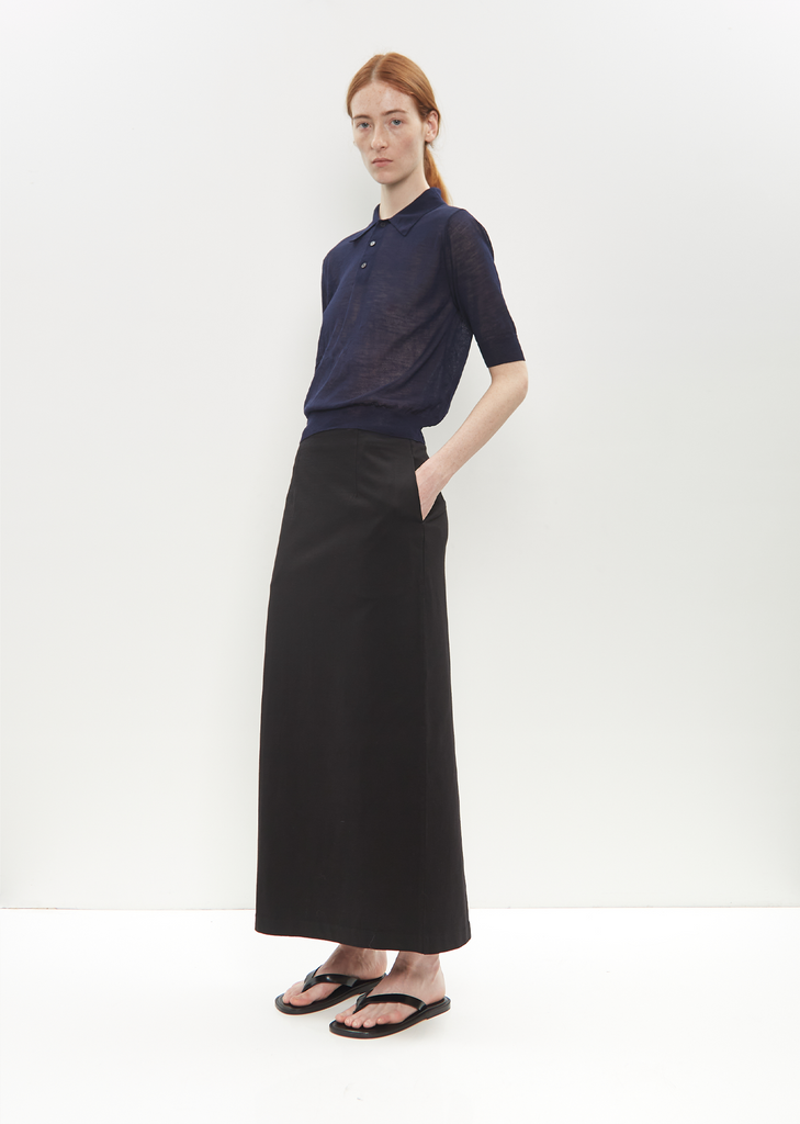Wrinkled Wool Knit Polo — Navy