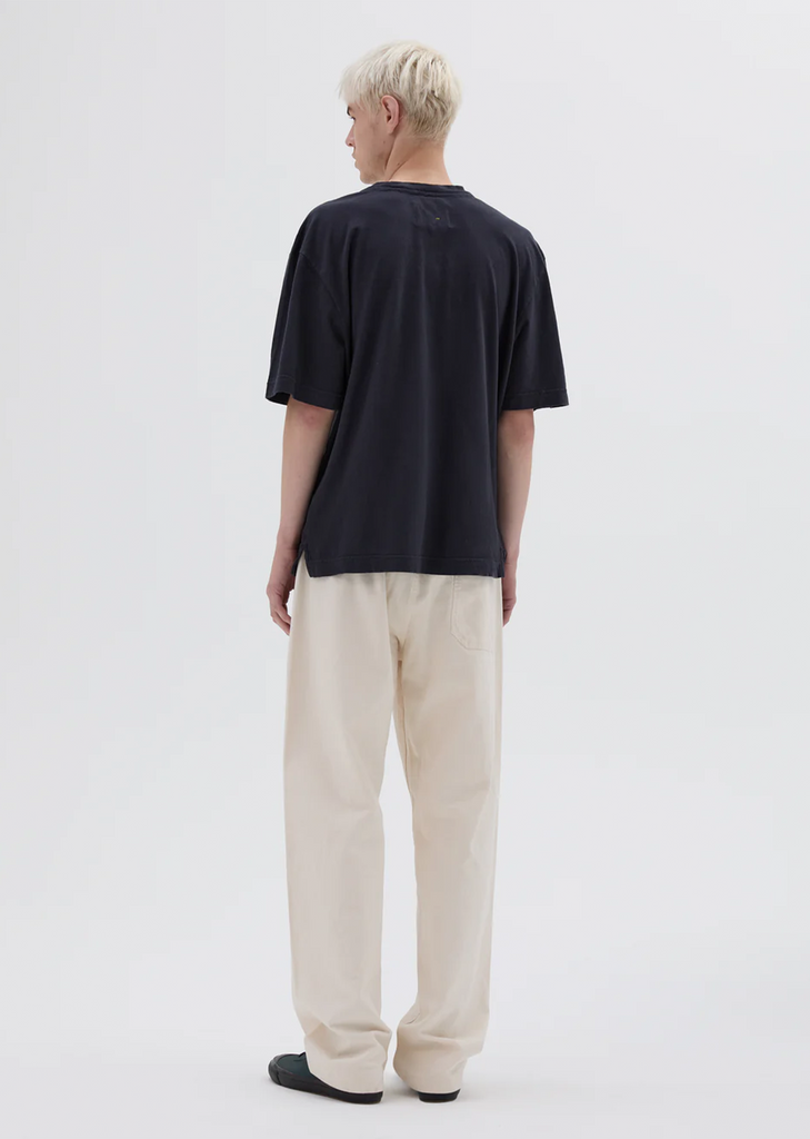 Cotton Linen Simple T-Shirt  — Navy