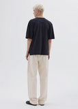 Cotton Linen Simple T-Shirt  — Navy