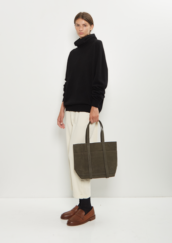 Washed Cotton 6 Pockets Tote, Small — Olive