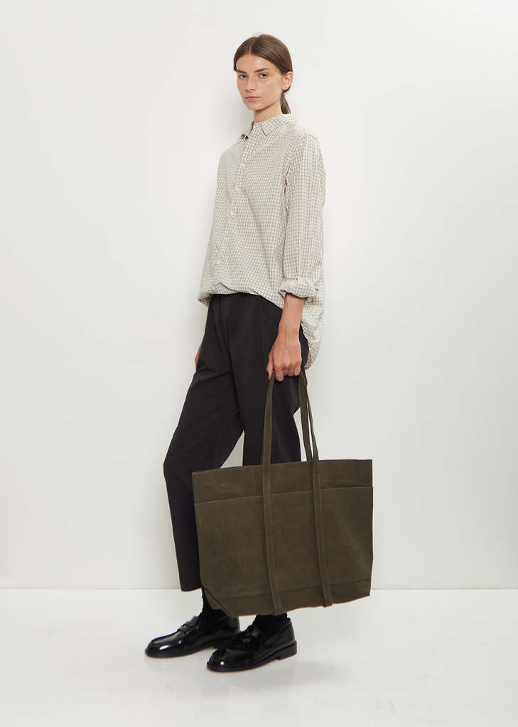 Washed Cotton 6 Pockets Tote, Medium — Olive