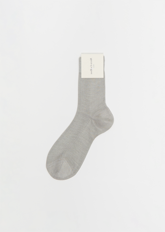 Silk Blend One Ribbed Socks — Perla Melange