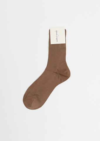 One Ribbed Socks — Brown