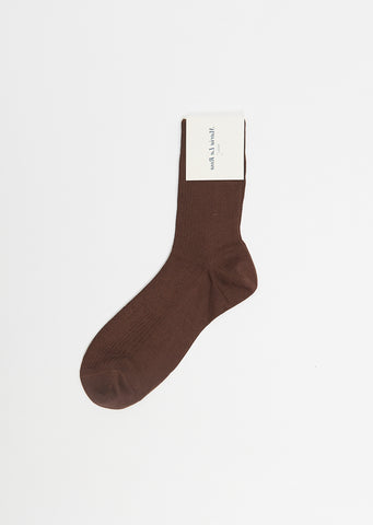 One Ribbed Socks — Dark Brown