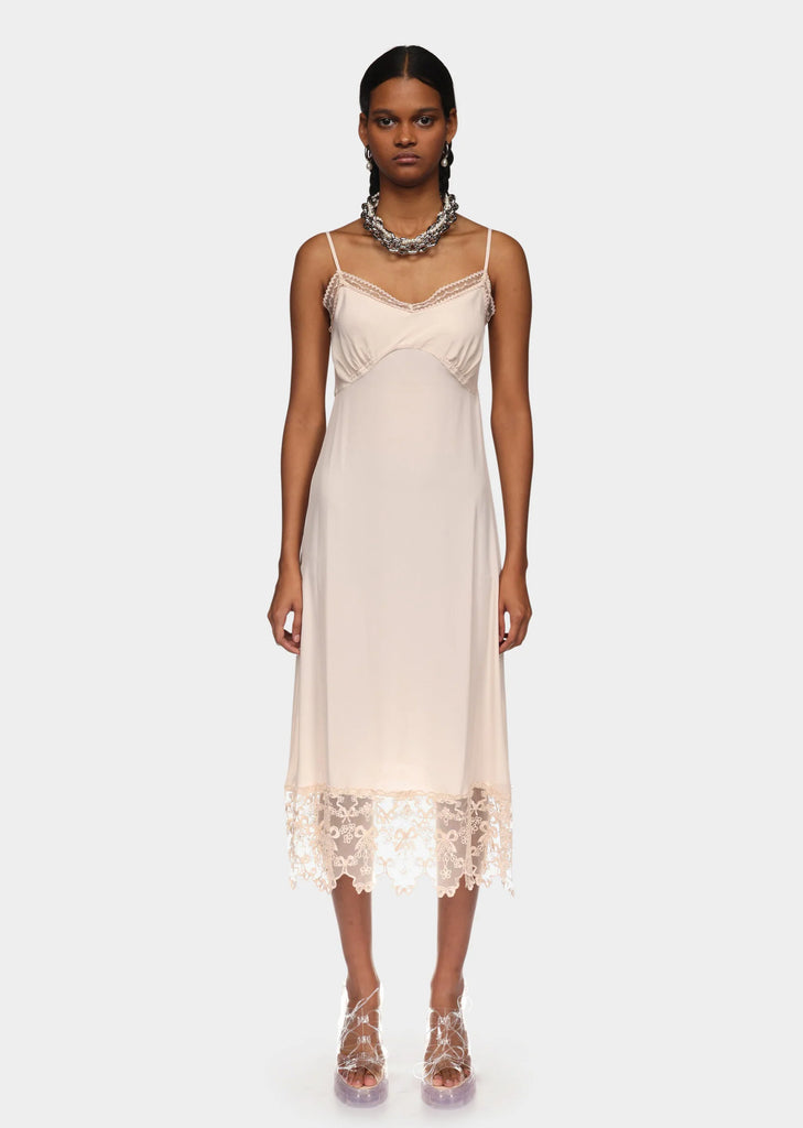 Slip Dress W/ Deep Lace Trim — Pale Rose