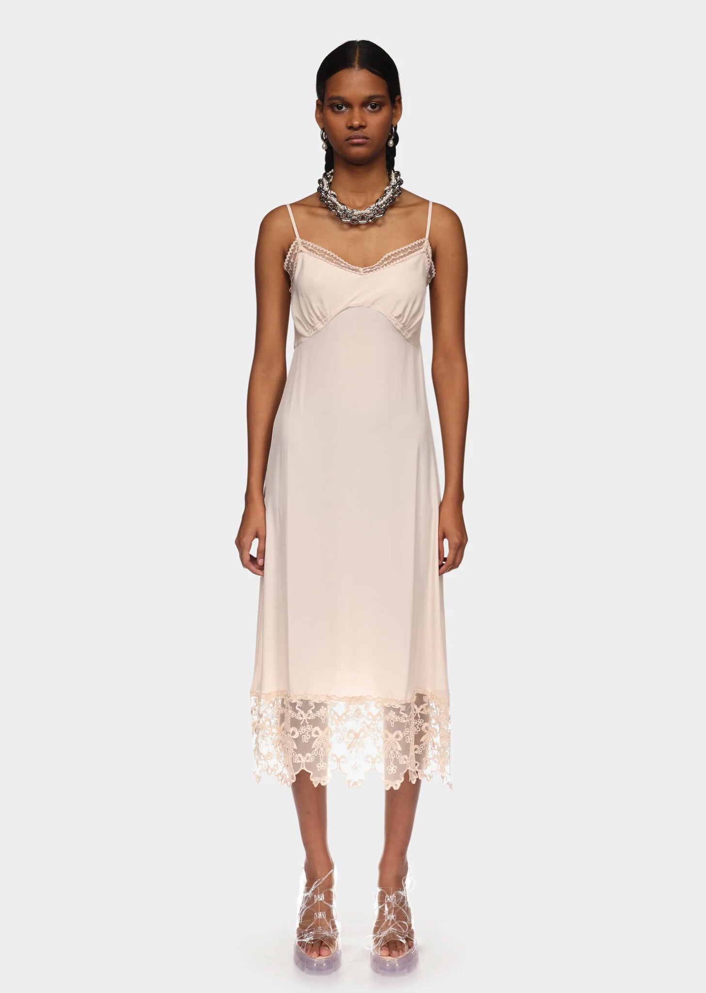 Slip Dress W/ Deep Lace Trim Pale Rose La Garonne Slip Dress W/ Deep Lace Trim Pale Rose La Garonne