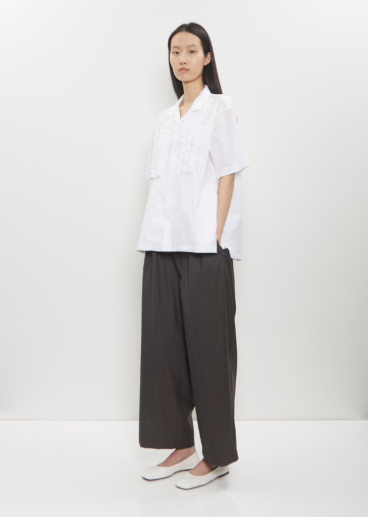 Cotton Open Collar Frill Shirt