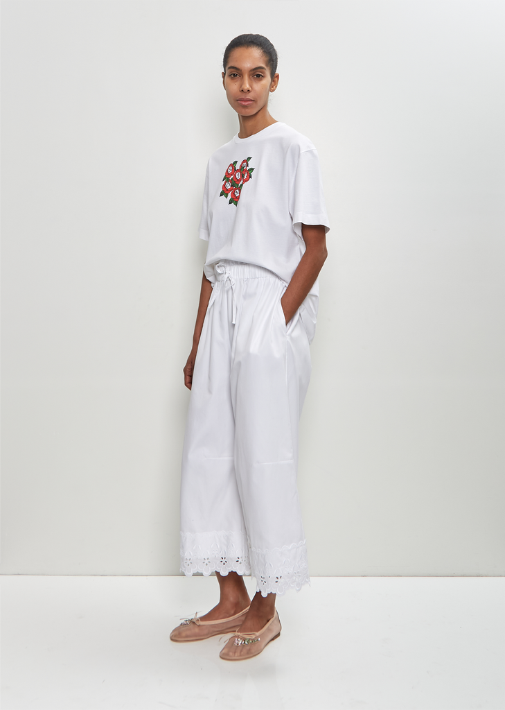 Cotton Ruffle Waist Cropped Trousers