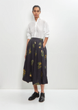 Cotton Summer Botanical Print Skirt — Black