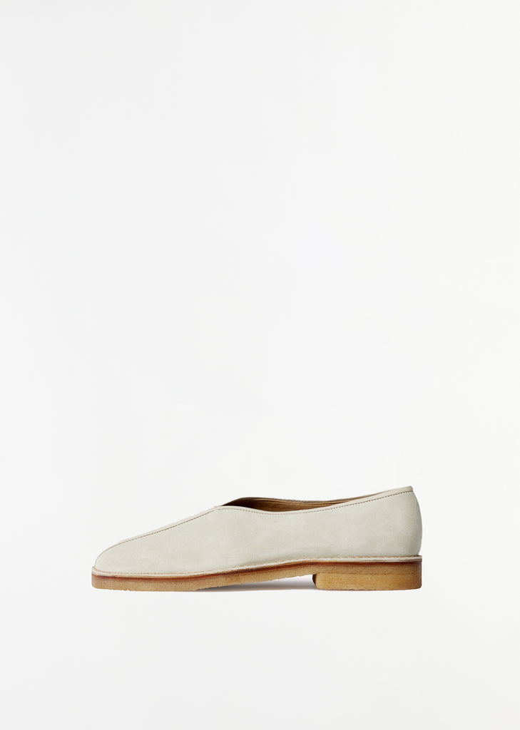 Piped Crepe Loafers — Pelican Grey
