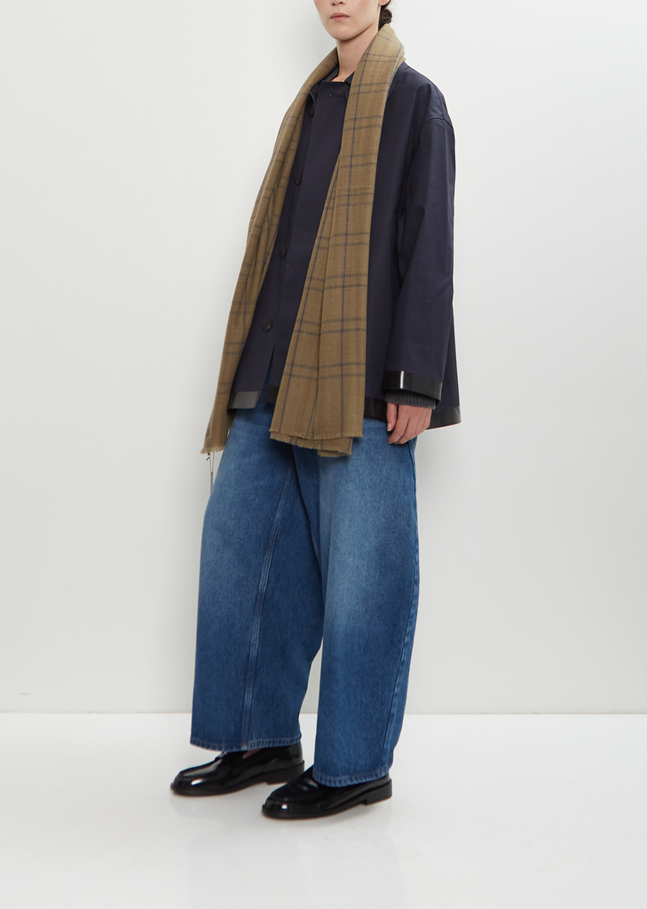 Abhaya Plaid Cashmere Stole — Khaki / Moonless Night