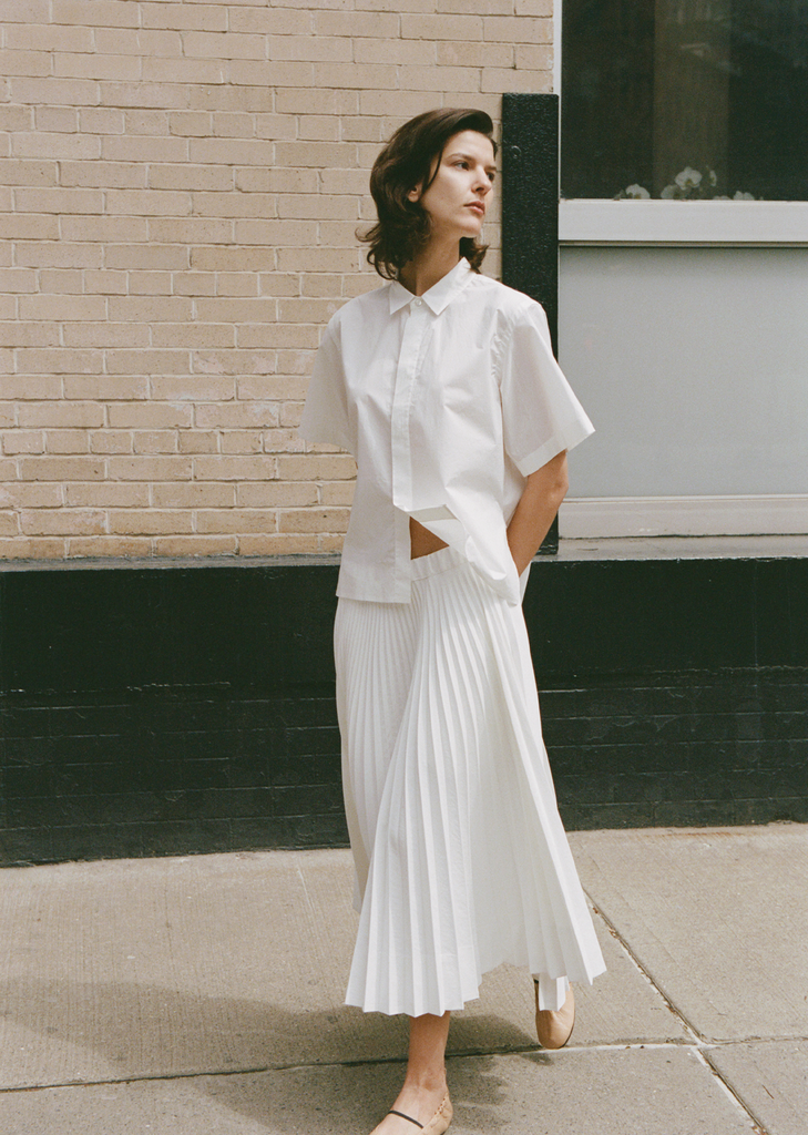 Poly Cotton Pleated Midi Skirt