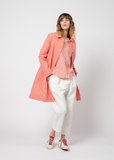 Cotton Silk Pleated Hem Popover — Poppy