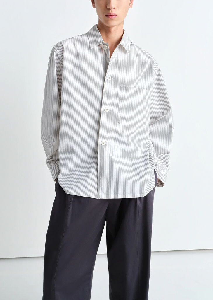 Cotton Pyjama Shirt — White Taupe Black