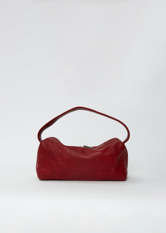 Handle Leather Bag, Small — Red