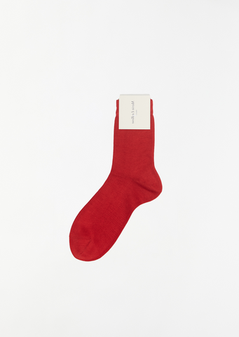 Silk Blend One Ankle Socks — Red