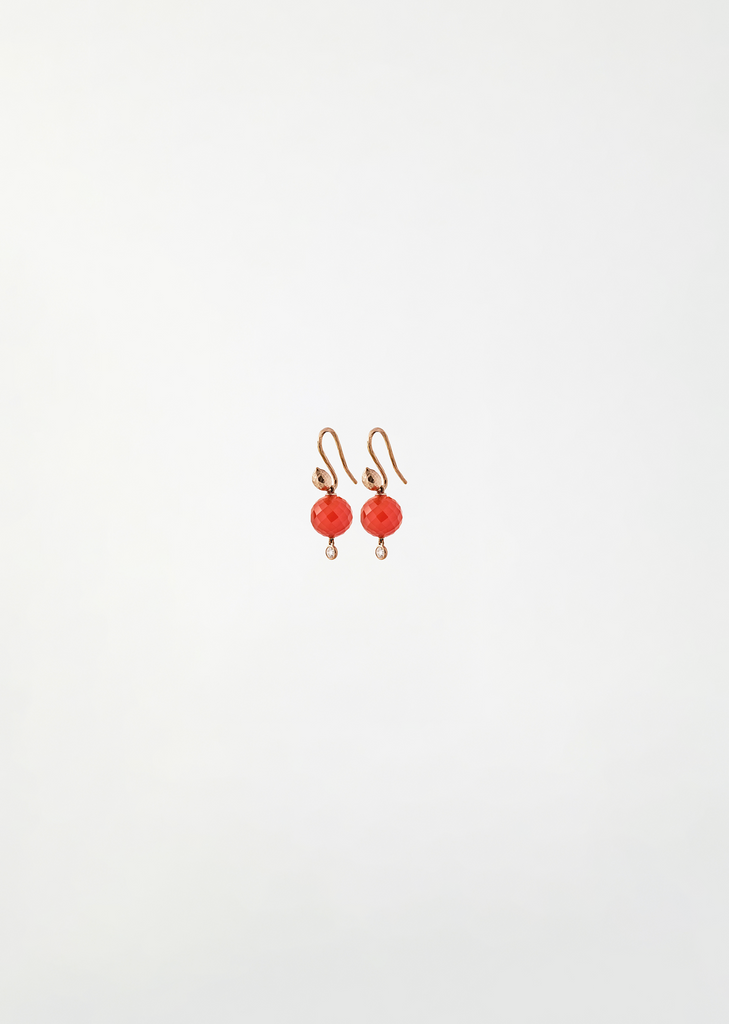 Carnelian Sphere Diamond Earrings