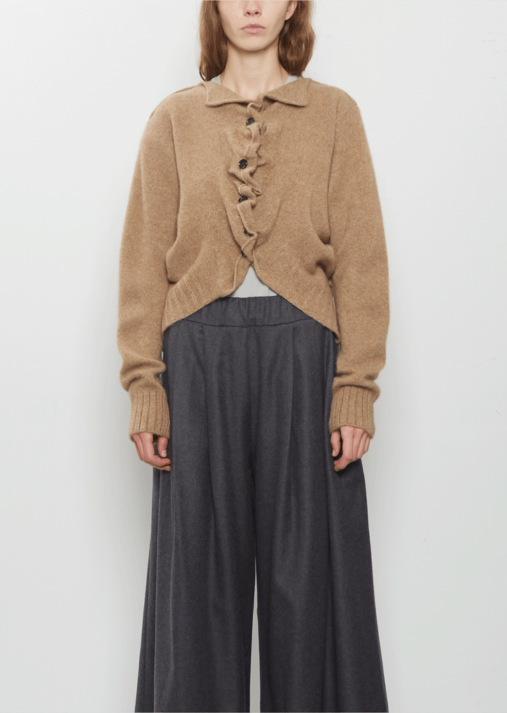 Cashmere Ruffle Cardigan — Yellow