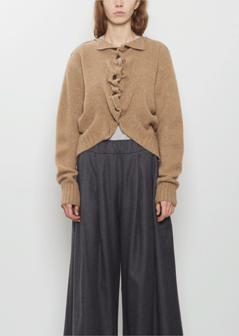 Cashmere Ruffle Cardigan — Yellow