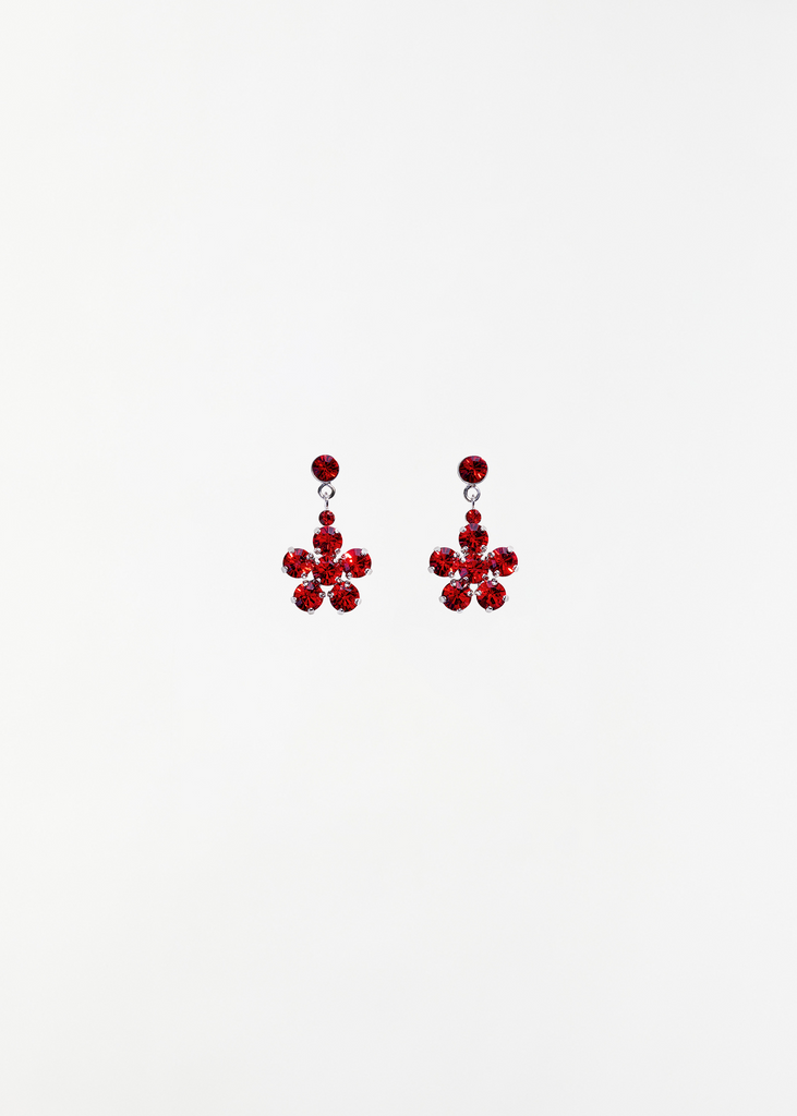 Mini Daisy Drop Earrings — Red