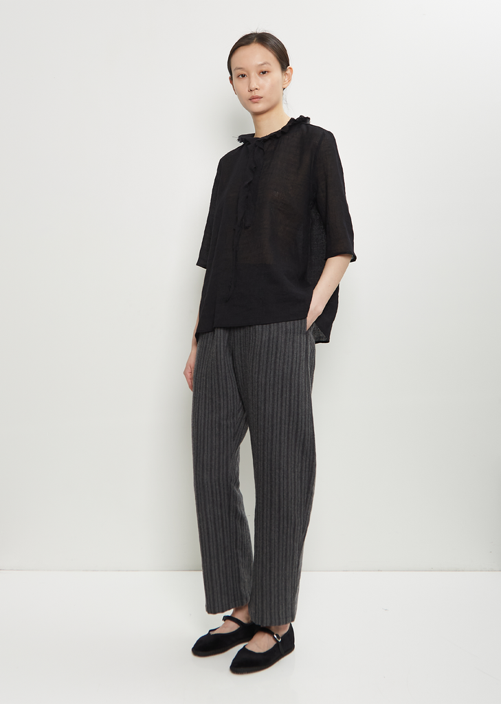 Linen Wool Ruffle Collar Top