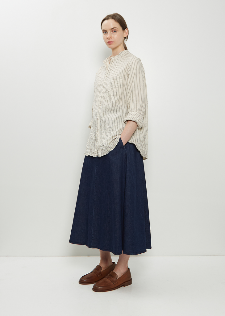 Dobby Stripe Shirring Blouse