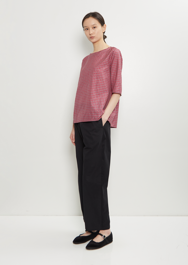 Silk Plaid Boxy Top