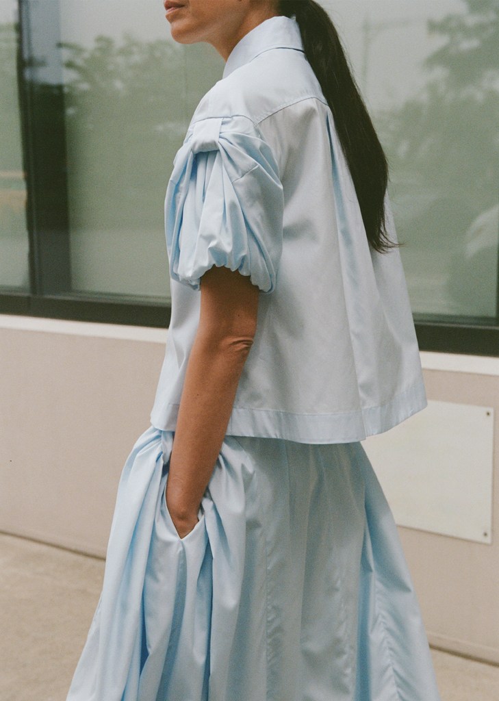 Cotton Bow Sleeve Cropped Shirt