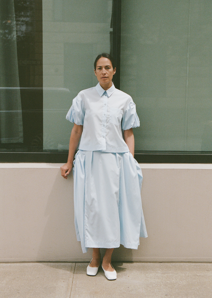 Cotton Bow Sleeve Cropped Shirt