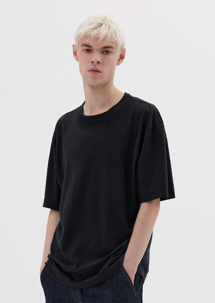 Cotton Linen Simple T-Shirt  — Black