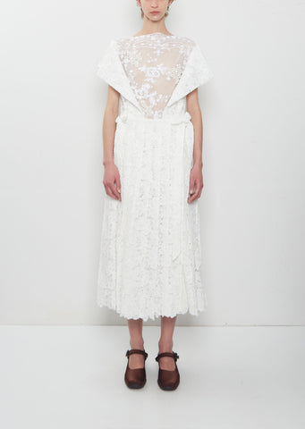 Pleated Sheer Panel Flare Dress w/ Embroidery