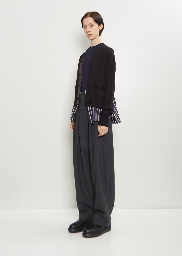 Cotton Poplin x Knit Cardigan