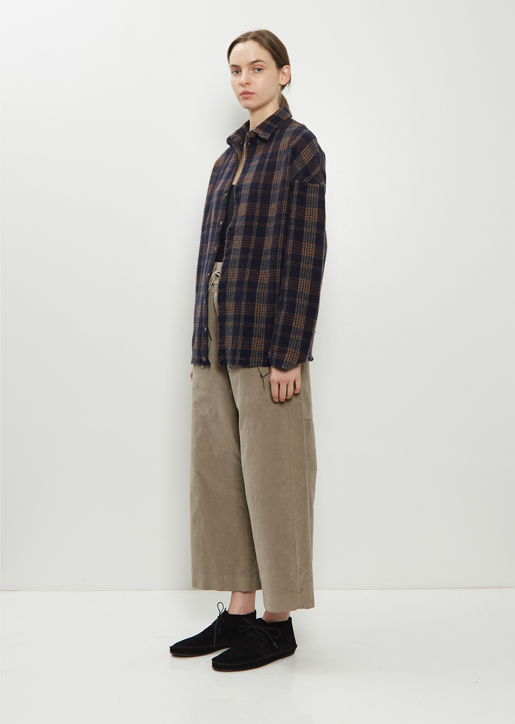 Tartan Soft Collar Wool Cashmere Shirt — Ink
