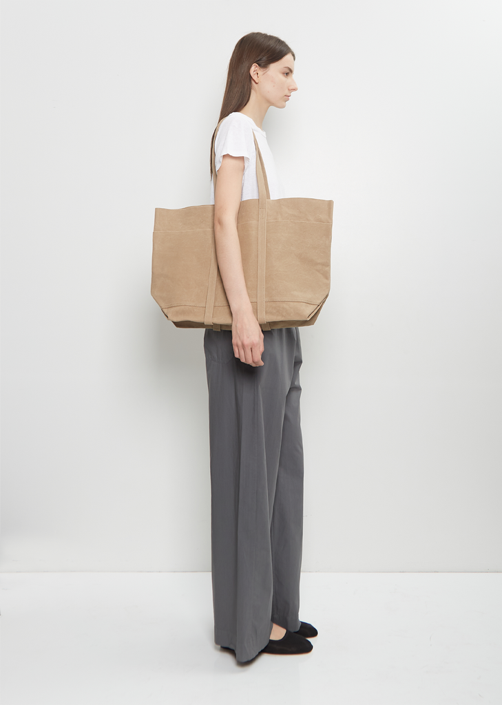Washed Canvas 6 Pockets Tote, Medium — Taupe