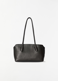 Front view of The Row small Terasse shoulder bag in black calfskin leather.