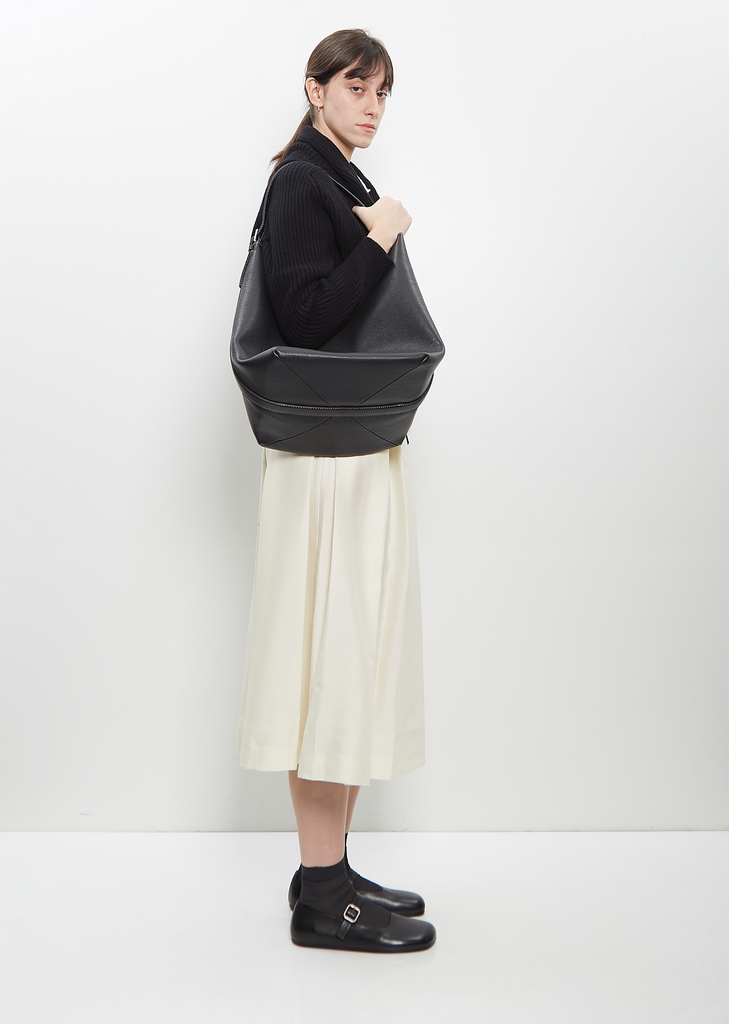 Leather Belted Tote — Black
