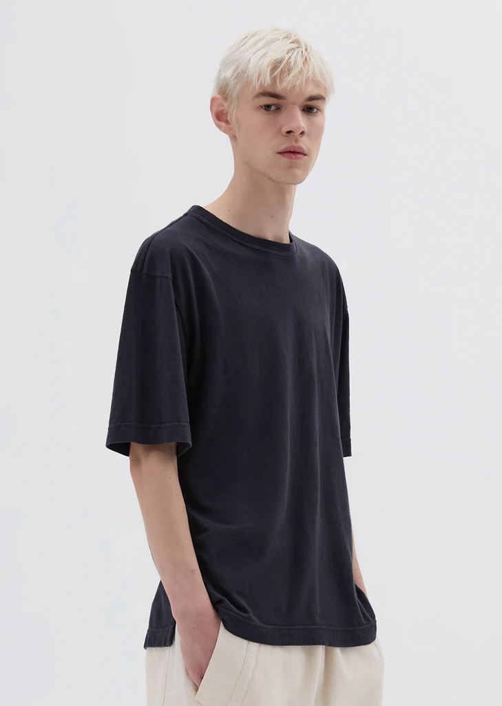 Cotton Linen Simple T-Shirt  — Navy