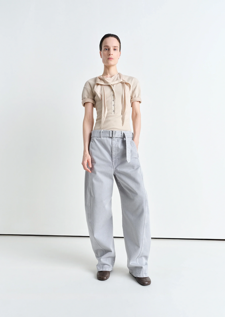 Cotton Denim Twisted Belted Pants