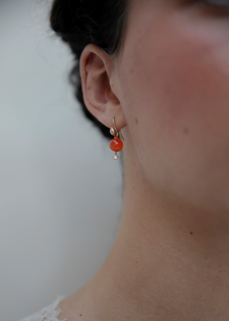 Carnelian Sphere Diamond Earrings