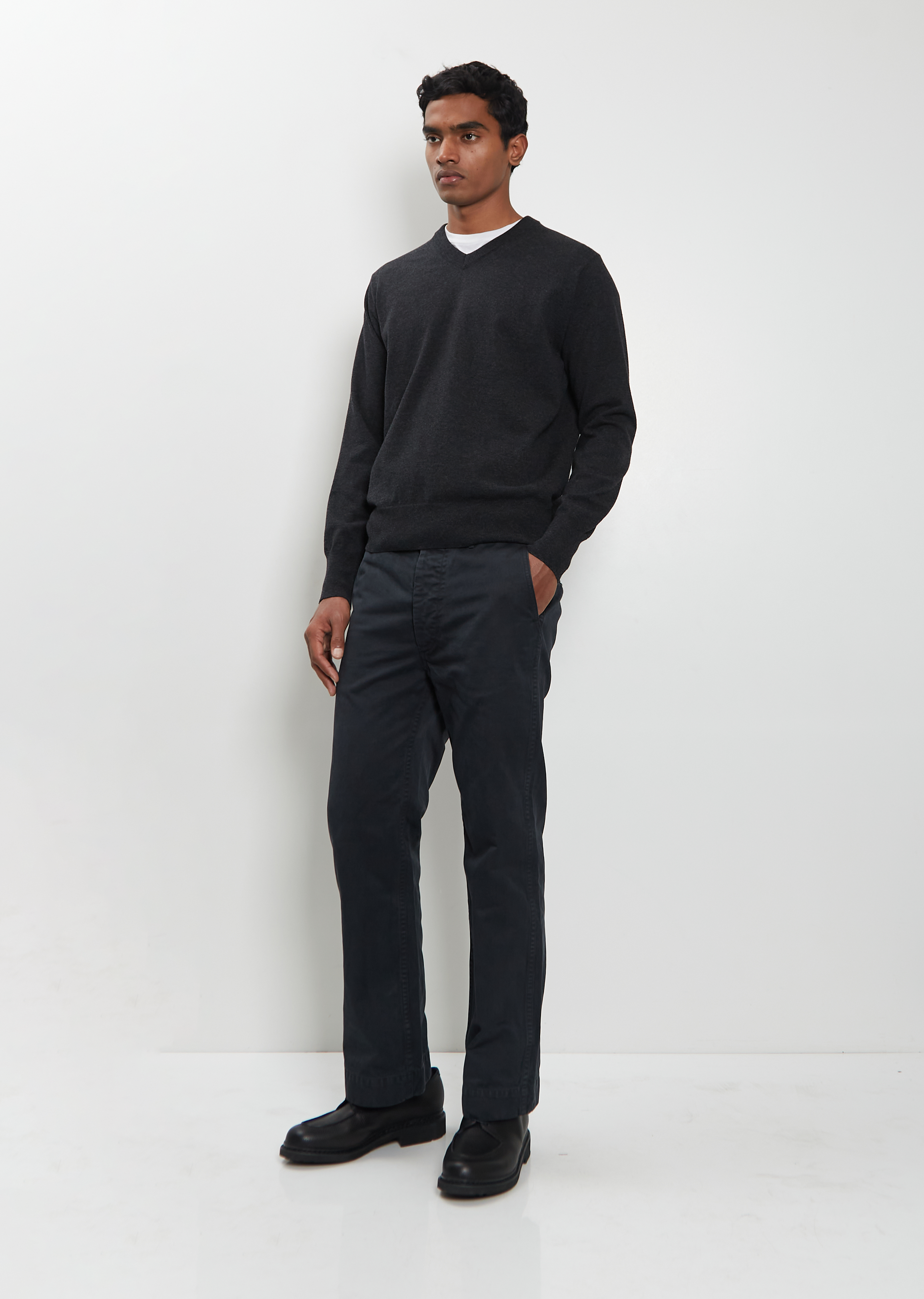 High Twist Wool Knit V-Neck Sweater – La Garçonne High Twist Wool Knit V-Neck Sweater – La Garçonne