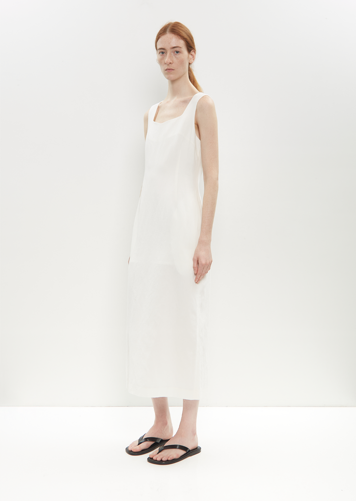 Cotton Linen Gabarine Dress — White