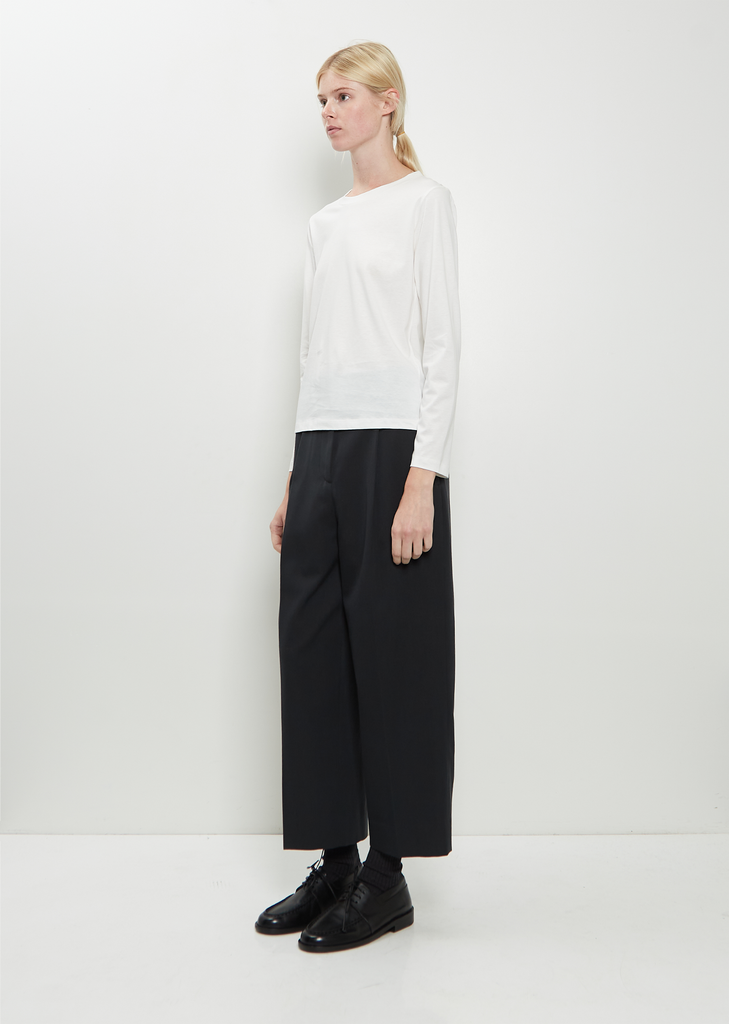 Wide Neck Long Sleeve Cotton Tee — Off White