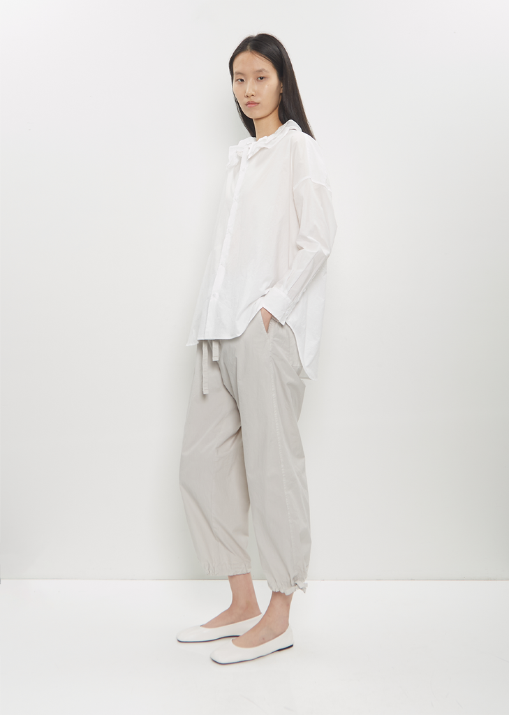 Cotton Ruffle Collar Baggy Shirt — White