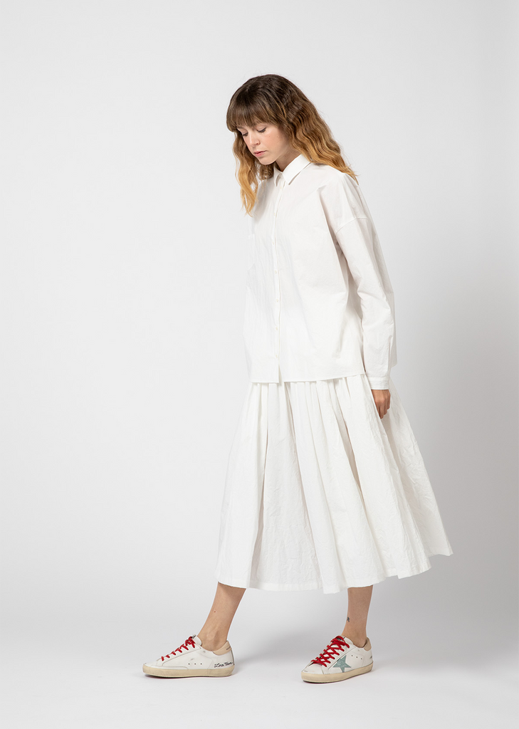 Cotton Pleated Pull On Skirt — Milk