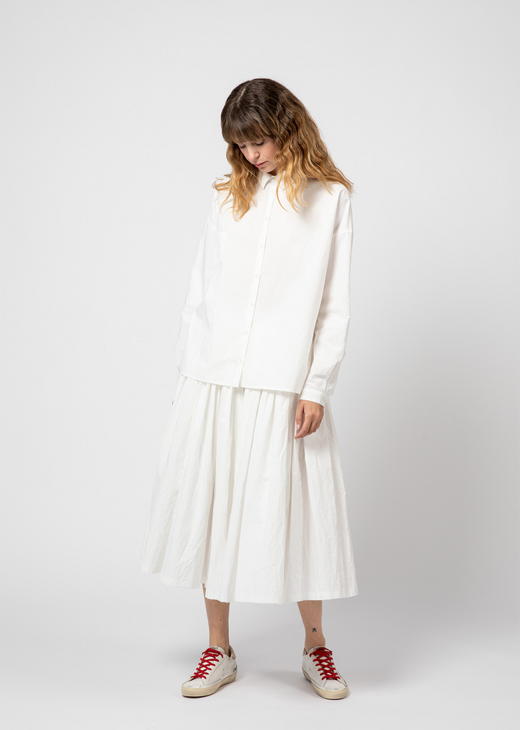 Cotton Pleated Pull On Skirt — Milk